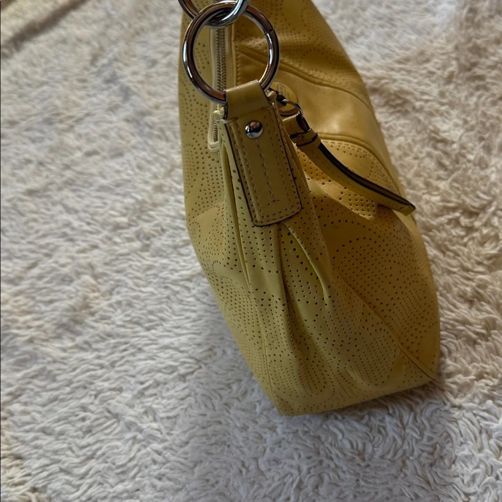 COACH Signature Stripe Convertible Hobo Bag YelowPerforated Leather F23241